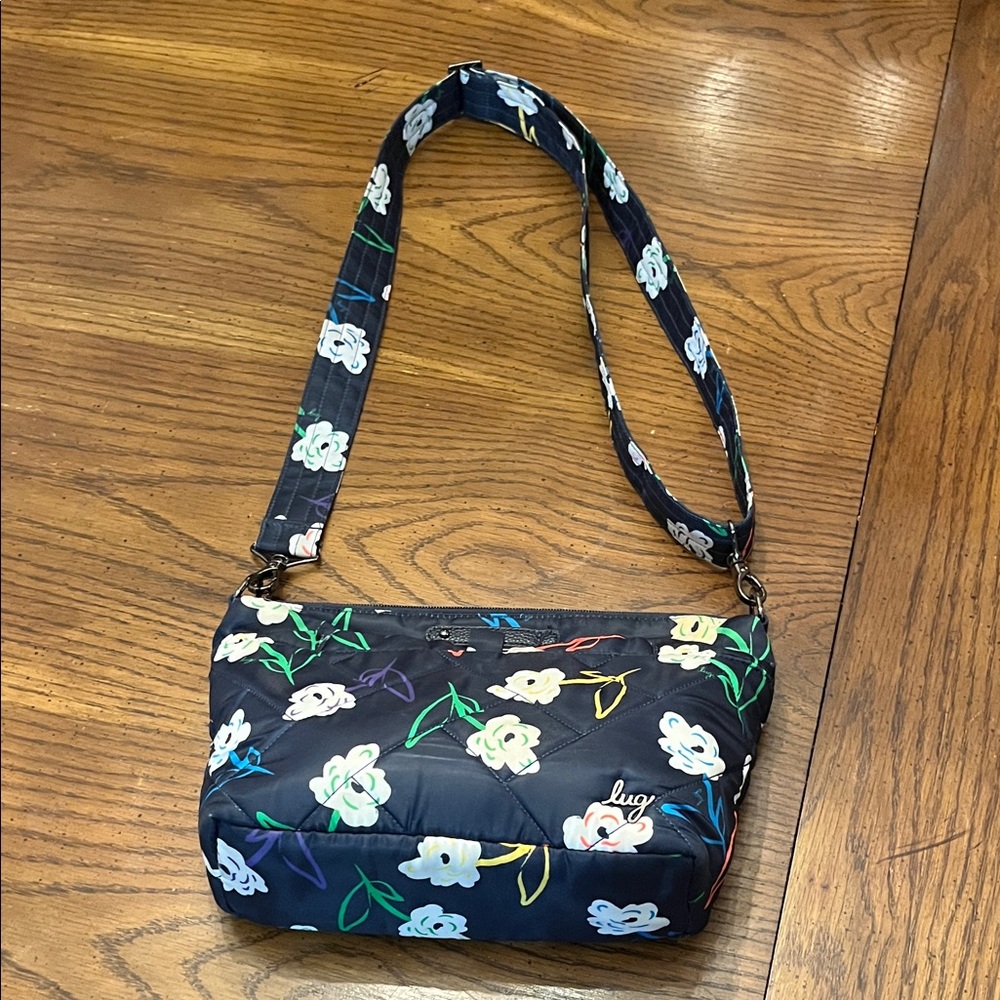 Lug Flare Crossbody Bag - Navy‎ with Floral Design